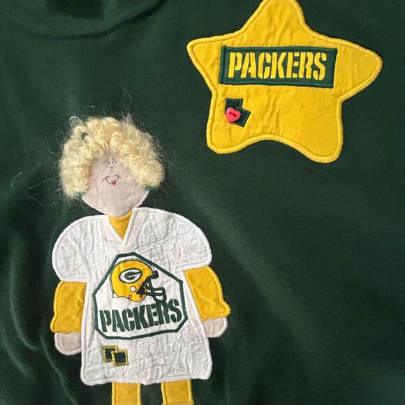 VTG 90s Packers Football Embellished Crewneck Sweatshirt, XL, Y2K Grandma - Picture 2 of 2